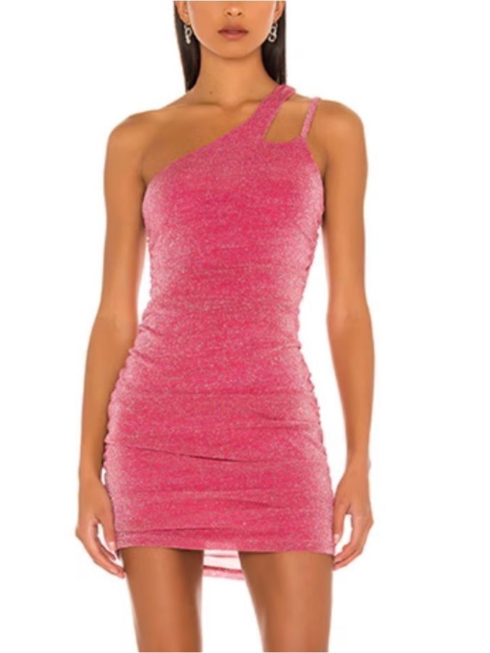 Superdown Jayden Pink Sparkle One Shoulder Dress